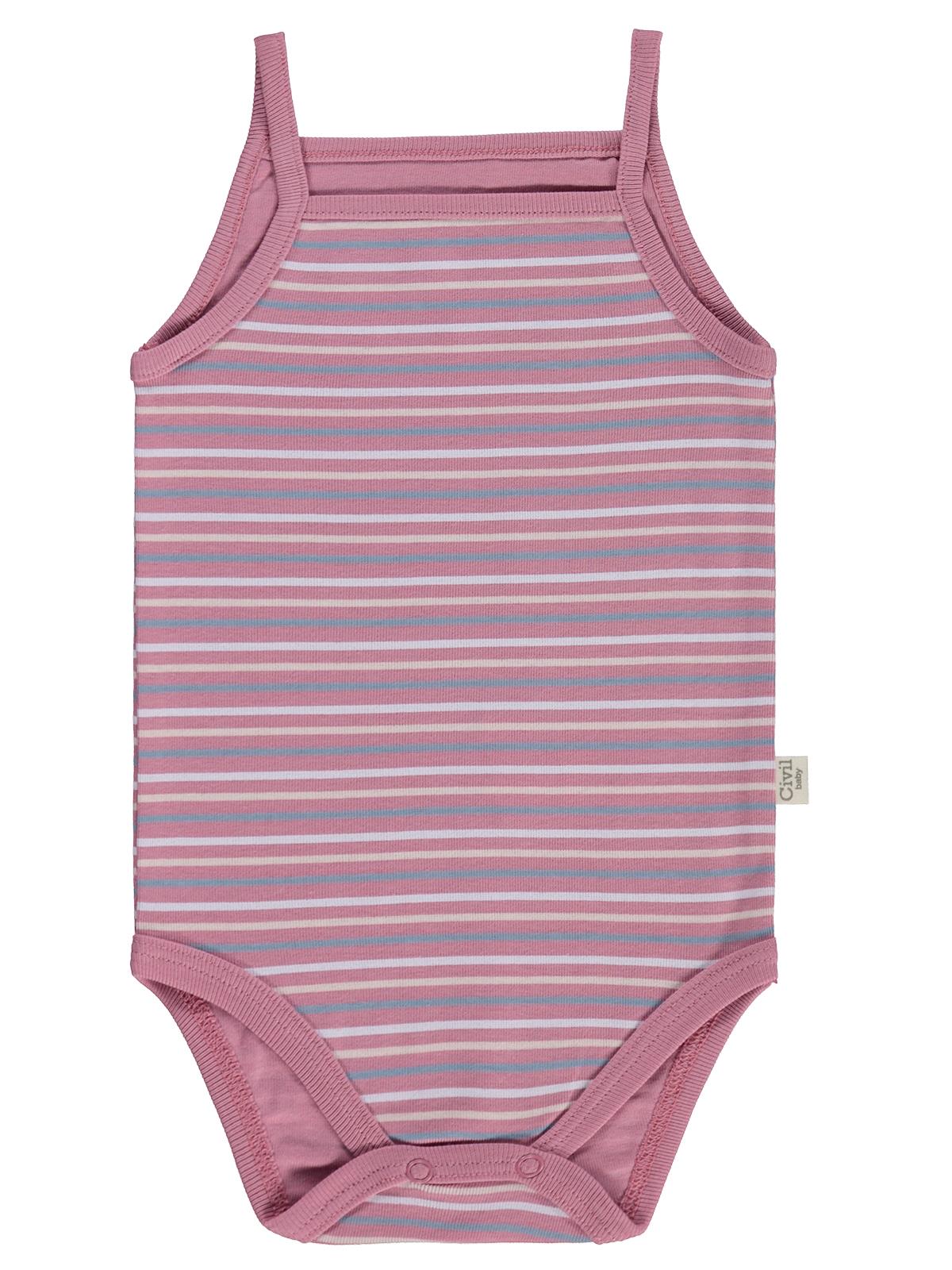 Civil Baby 3 lü Çizgili İp Askılı 0-36 Ay Çıtçıtlı Badi - Pembe