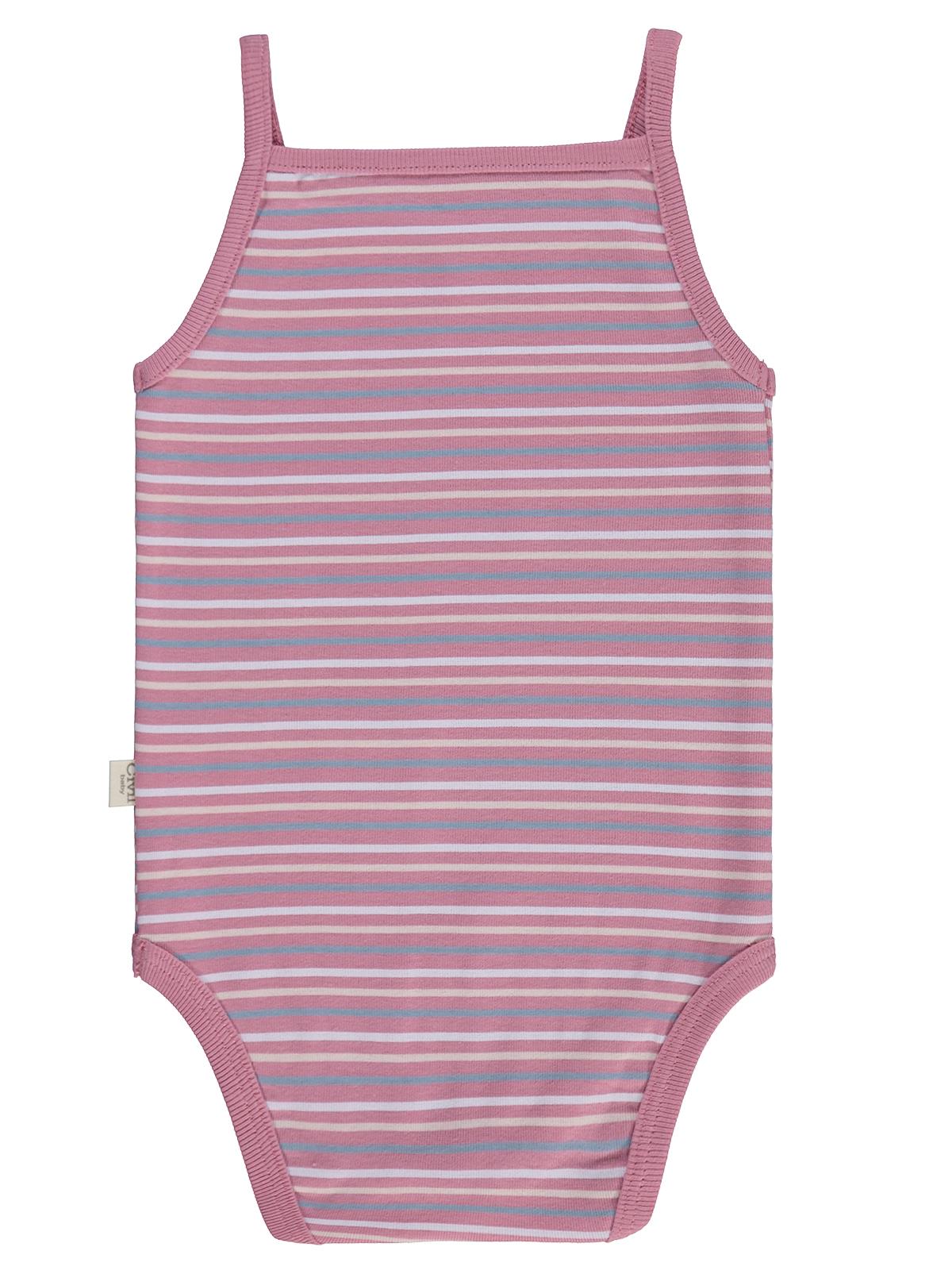 Civil Baby 3 lü Çizgili İp Askılı 0-36 Ay Çıtçıtlı Badi - Pembe