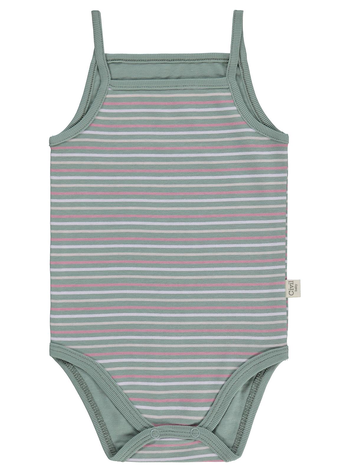 Civil Baby 3 lü Çizgili İp Askılı 0-36 Ay Çıtçıtlı Badi - Pembe