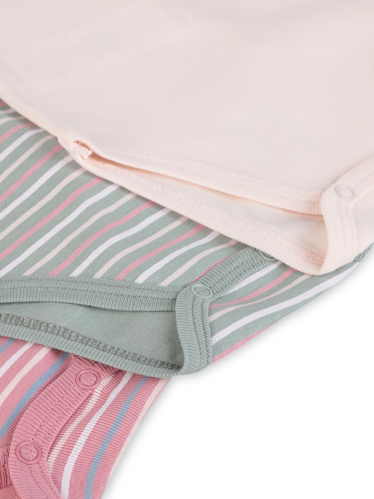 Civil Baby 3 lü Çizgili İp Askılı 0-36 Ay Çıtçıtlı Badi - Pembe
