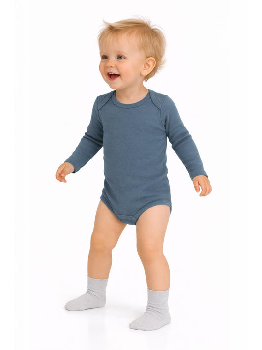 Civil Baby 3 lü Basıc Uzun Kol 0-36 Ay Çıtçıtlı Badi - Gri