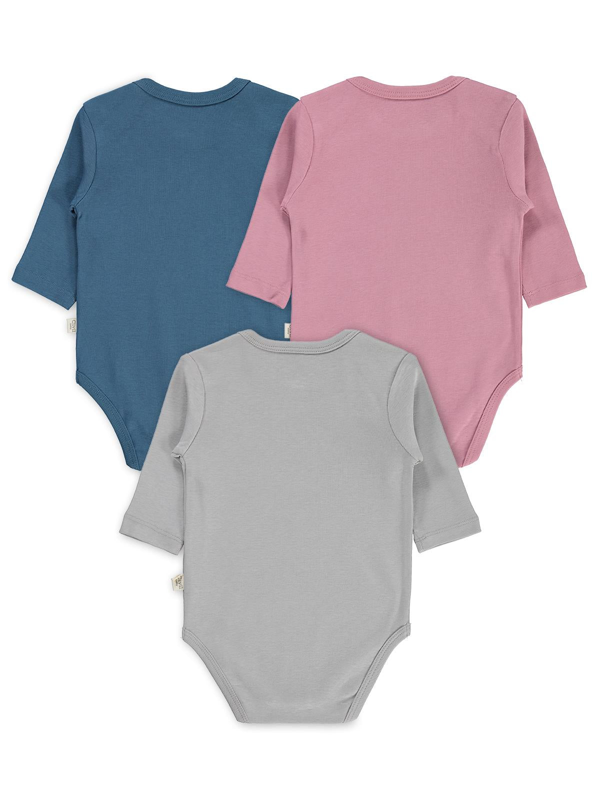 Civil Baby 3 lü Basıc Uzun Kol 0-36 Ay Çıtçıtlı Badi - Gri