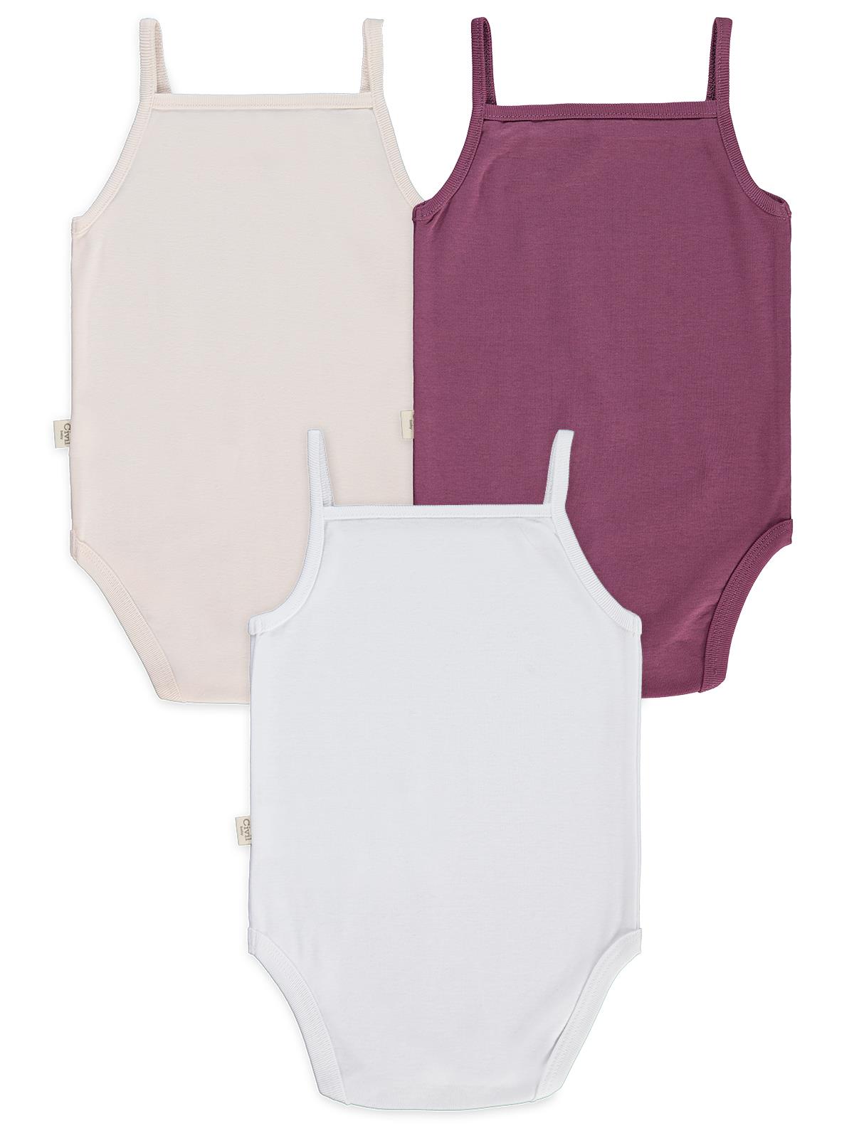 Civil Baby 3 lü Basıc İp Askılı 0-36 Ay Çıtçıtlı Badi - Pudra