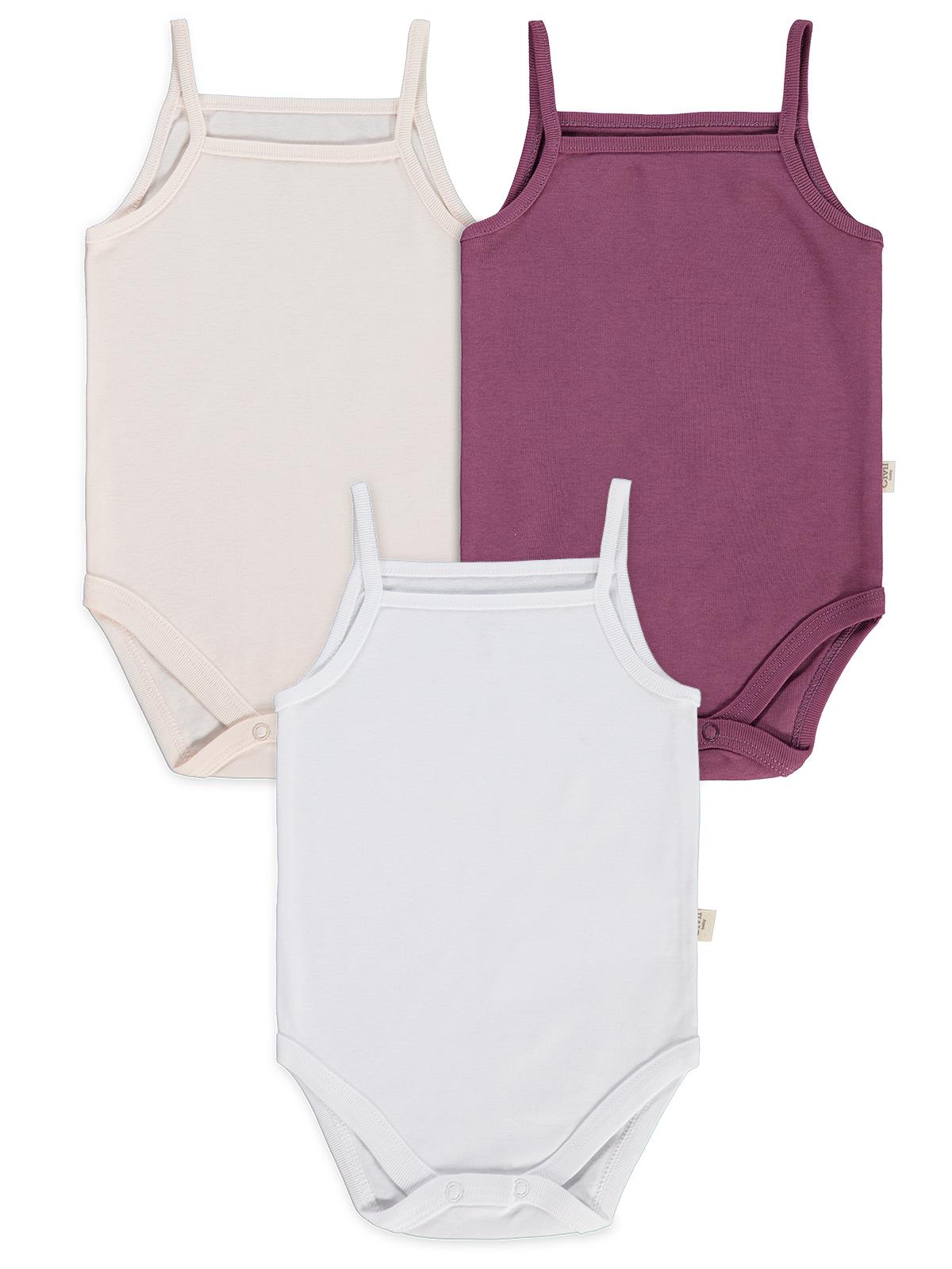 Civil Baby 3 lü Basıc İp Askılı 0-36 Ay Çıtçıtlı Badi - Pudra