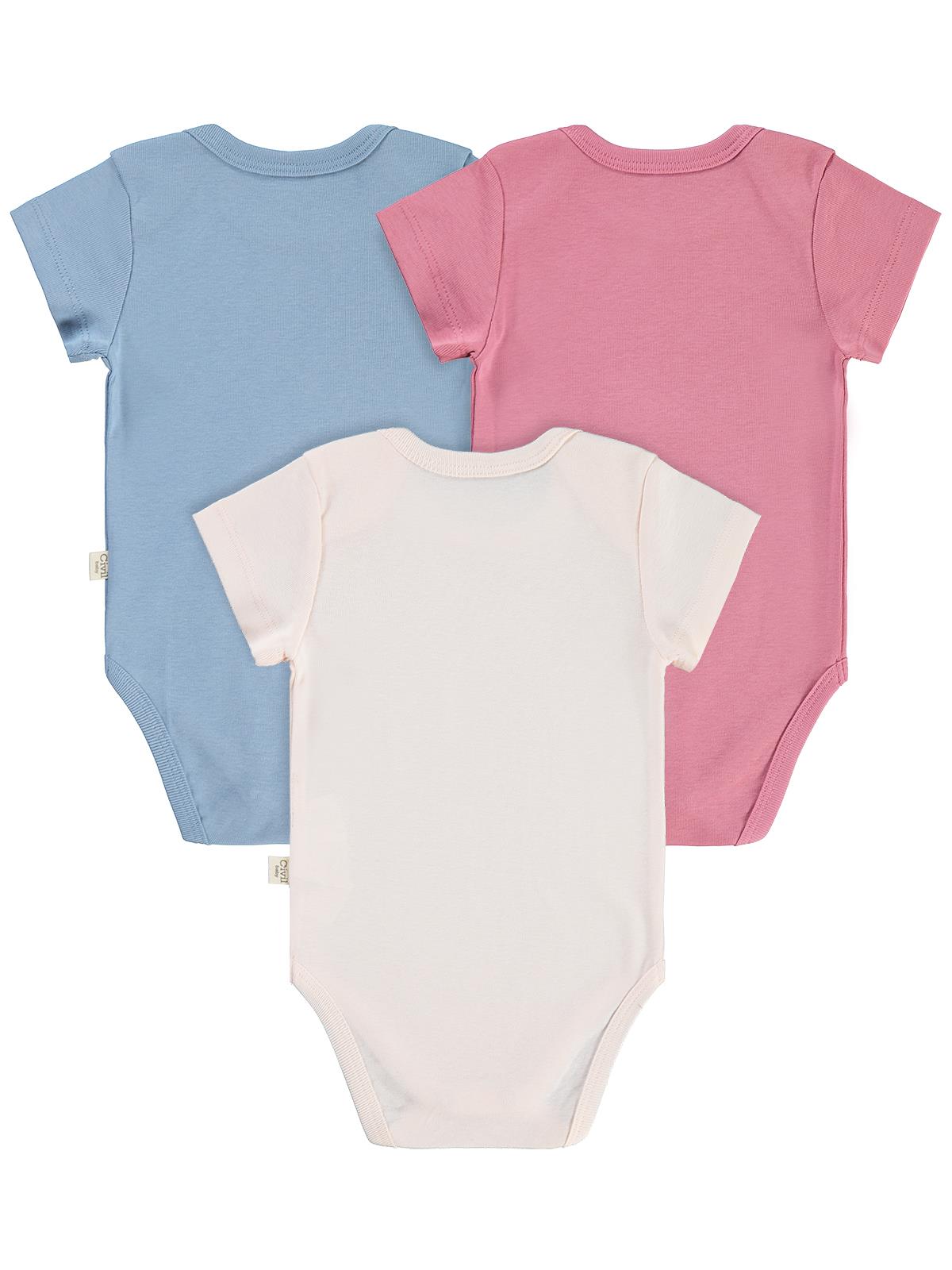 Civil Baby 3 lü Basıc Kısa Kol 0-36 Ay Çıtçıtlı Badi - Pudra