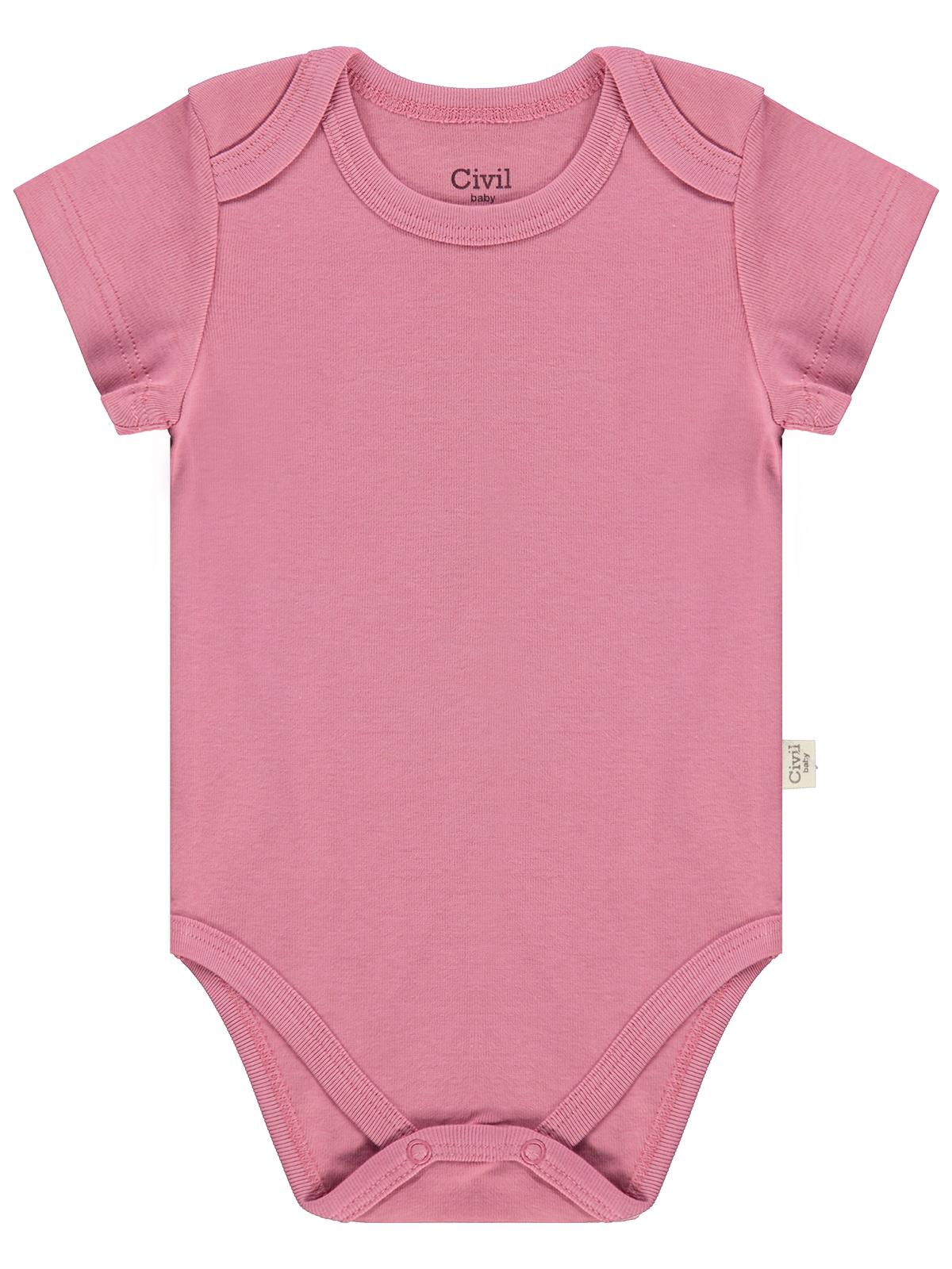 Civil Baby 3 lü Basıc Kısa Kol 0-36 Ay Çıtçıtlı Badi - Pudra