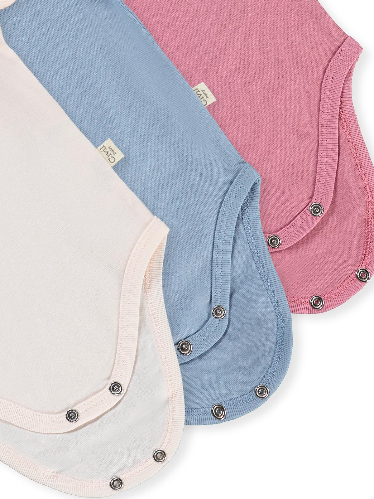 Civil Baby 3 lü Basıc Kısa Kol 0-36 Ay Çıtçıtlı Badi - Pudra