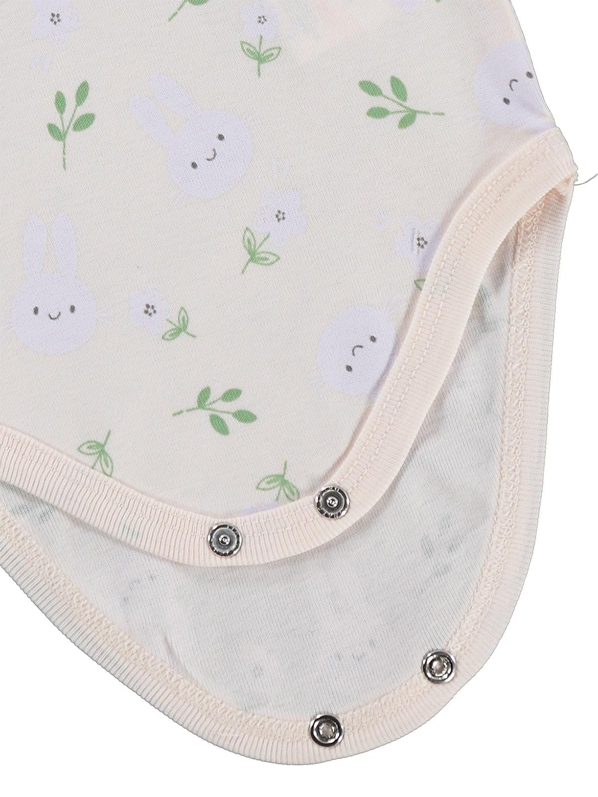 Civil Baby 3 lü Tavşan Empirmeli Kısa Kol 0-36 Ay Çıtçıtlı Badi - Pudra