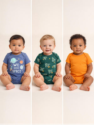 Civil Baby 3 lü Roket Empirmeli Kısa Kol 0-36 Ay Çıtçıtlı Badi - Yeşil