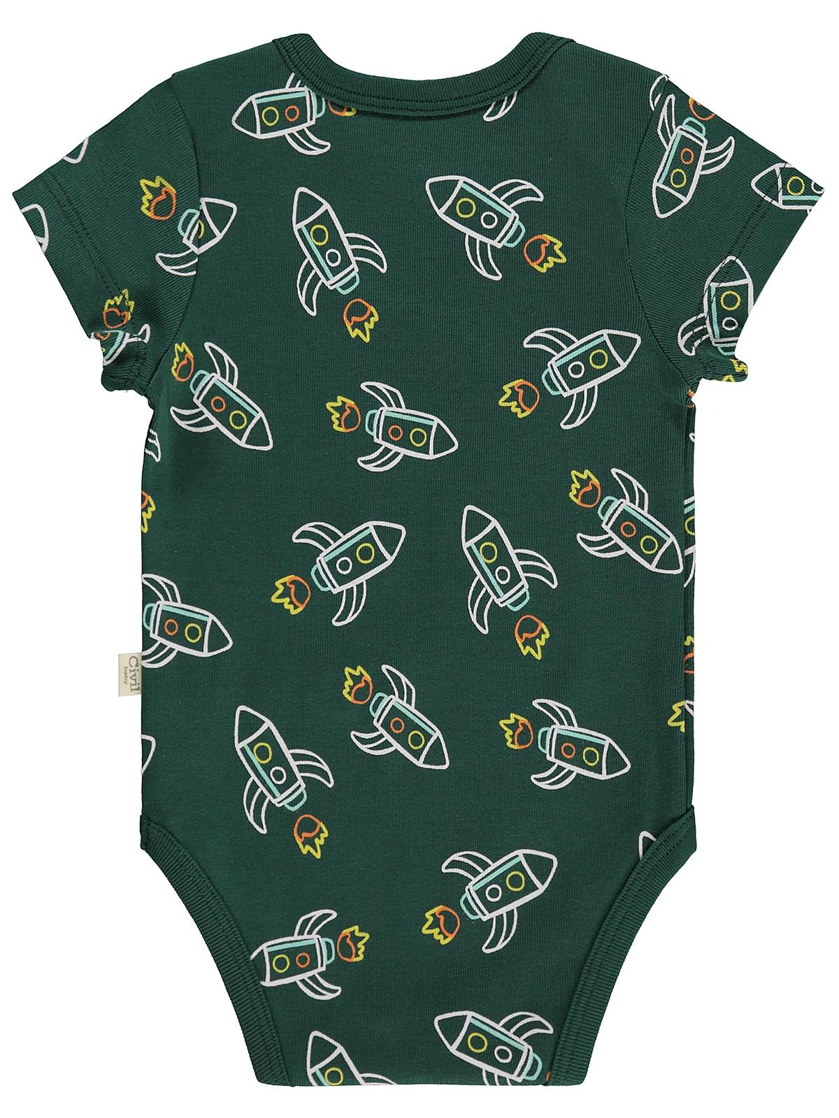 Civil Baby 3 lü Roket Empirmeli Kısa Kol 0-36 Ay Çıtçıtlı Badi - Yeşil