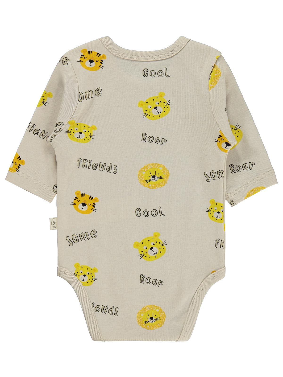 Civil Baby 3 lü Aslan Empirmeli Uzun Kol 0-36 Ay Çıtçıtlı Badi - Hardal