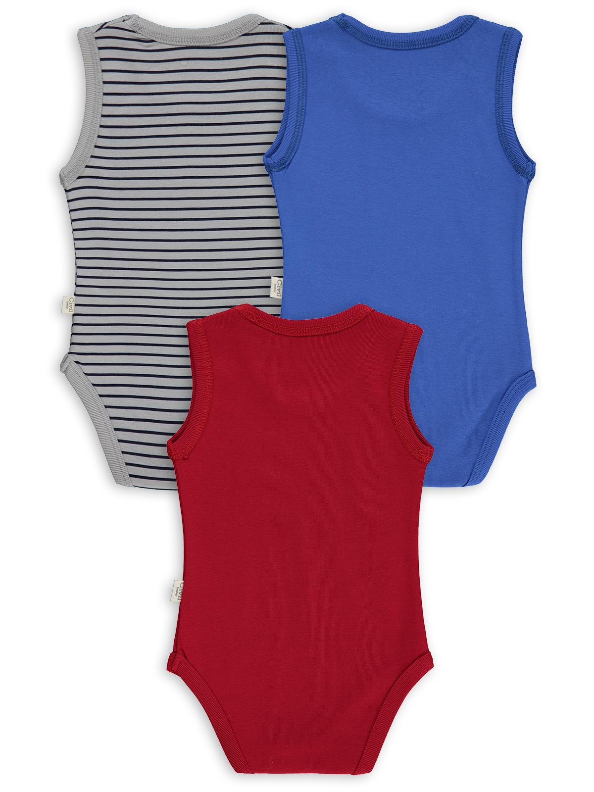 Civil Baby 3 lü Dinazor Baskılı Sıfır Kol 0-36 Ay Çıtçıtlı Badi - Kırmızı