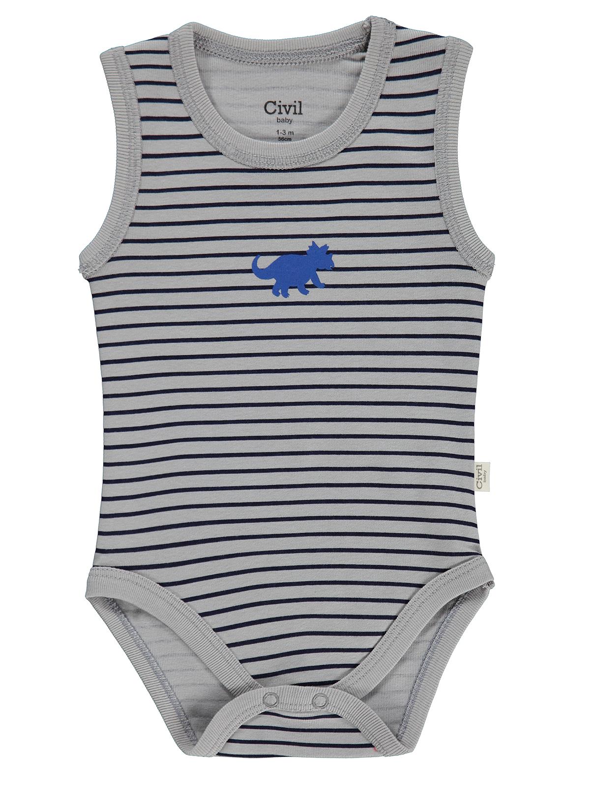 Civil Baby 3 lü Dinazor Baskılı Sıfır Kol 0-36 Ay Çıtçıtlı Badi - Kırmızı
