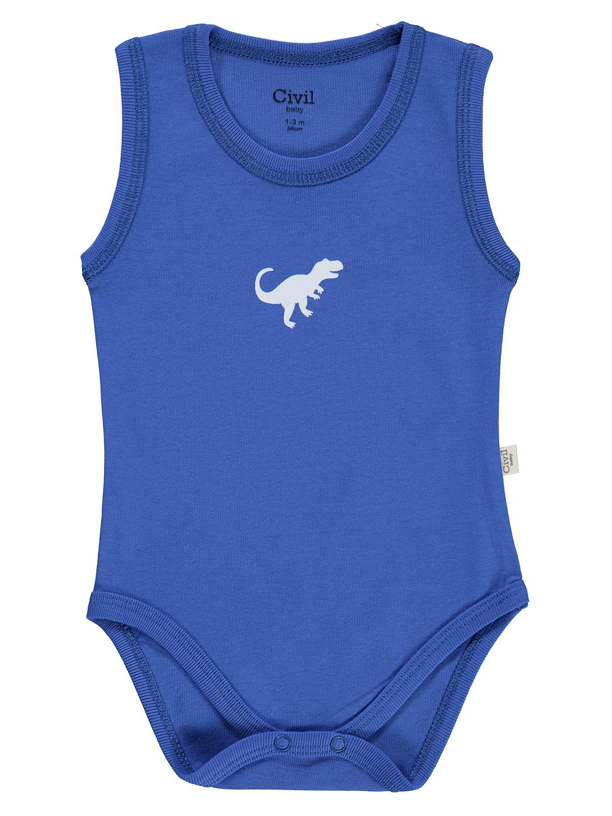 Civil Baby 3 lü Dinazor Baskılı Sıfır Kol 0-36 Ay Çıtçıtlı Badi - Kırmızı
