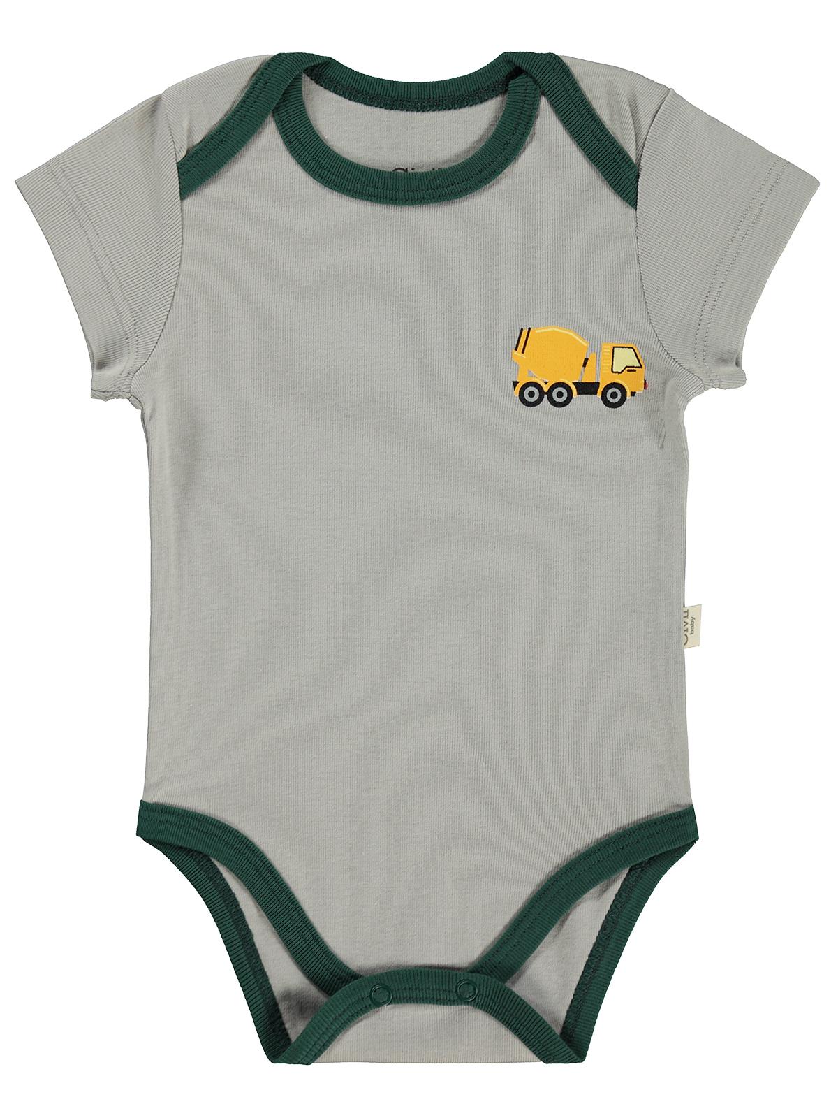 Civil Baby 5 li Araç Baskılı Çizgi Empirmeli Kısa Kol 0-36 Ay Çıtçıtlı Badi - Kırmızı