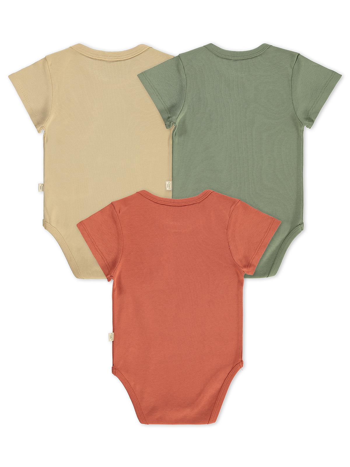 Civil Baby 3 lü Cep Tilki Hayvan Baskılı Kısa Kol 0-36 Ay Çıtçıtlı Badi - Turuncu