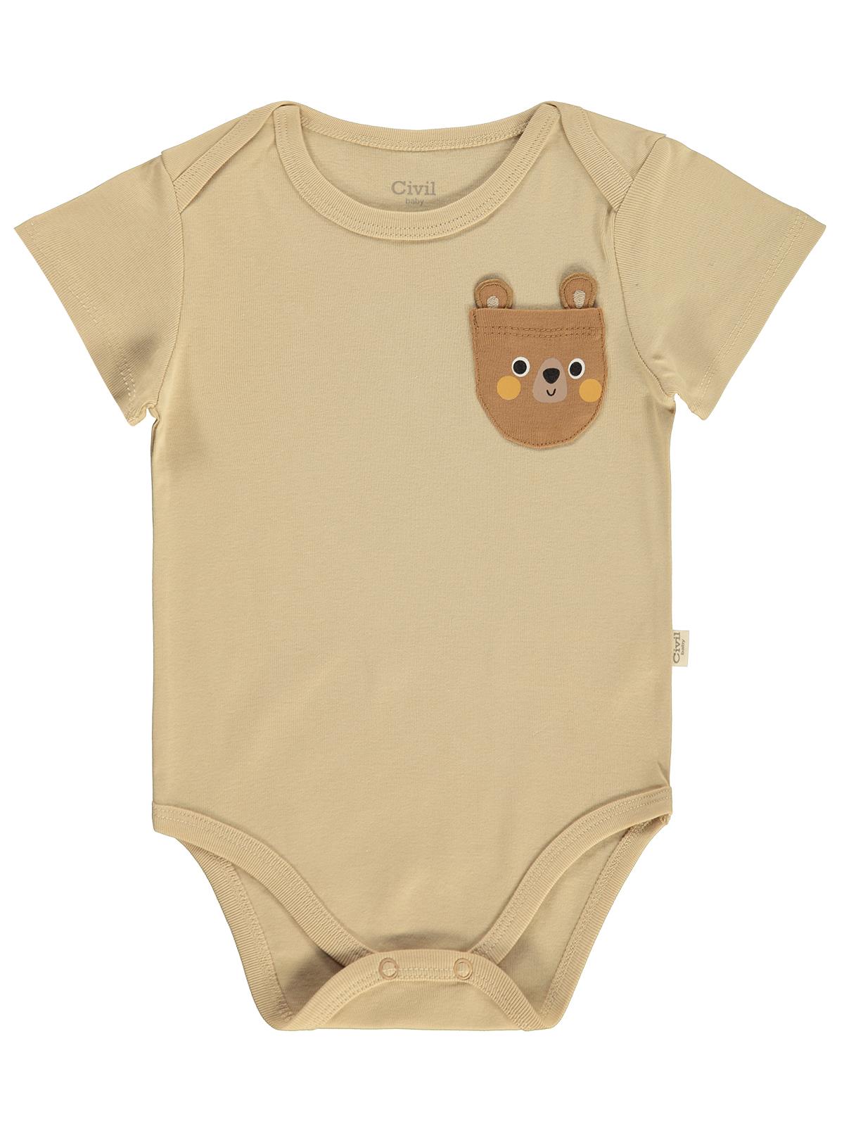 Civil Baby 3 lü Cep Tilki Hayvan Baskılı Kısa Kol 0-36 Ay Çıtçıtlı Badi - Turuncu