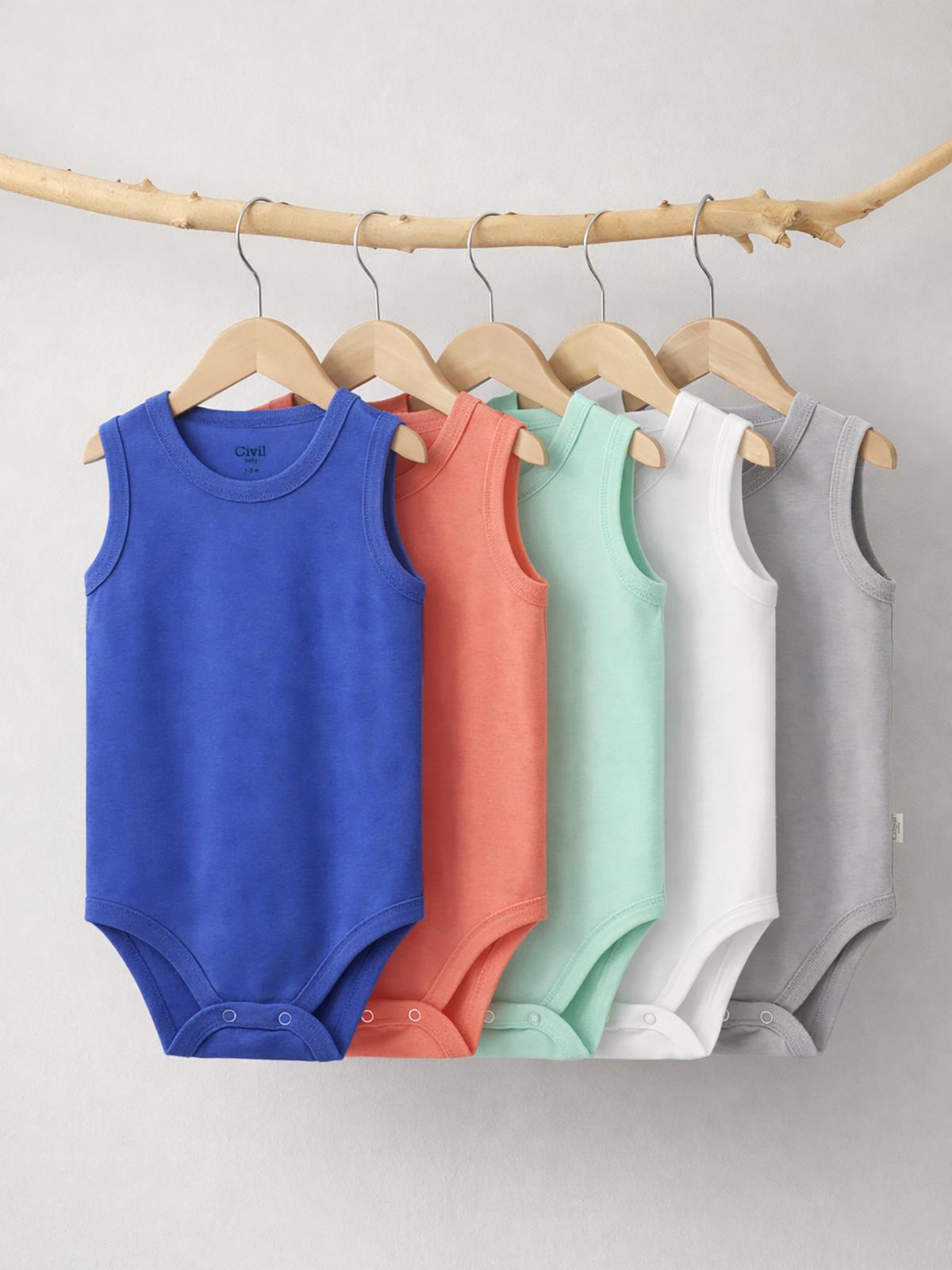 Civil Baby 5 li Basıc Sıfır Kol 0-36 Ay Çıtçıtlı Badi - Kırmızı