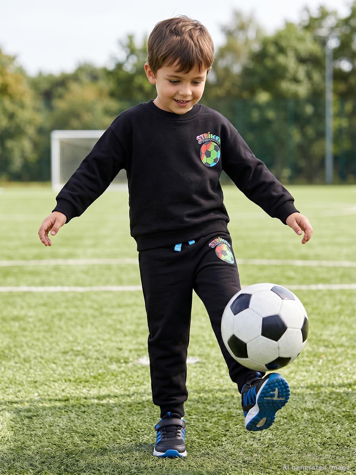 Civil Boys Futbol Topu Baskılı 2-5 Yaş Eşofman Takımı - Siyah