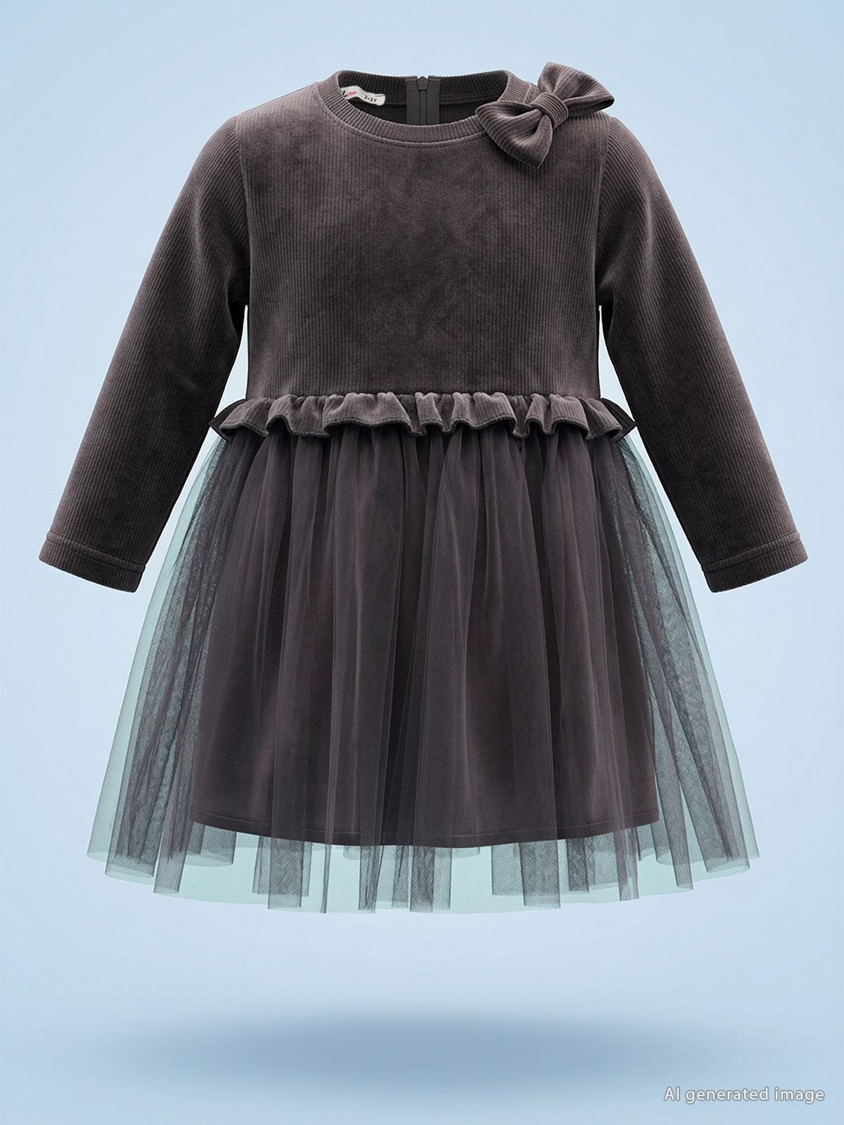 Civil Girls Fiyonklu 2-5 Yaş Elbise - Gri