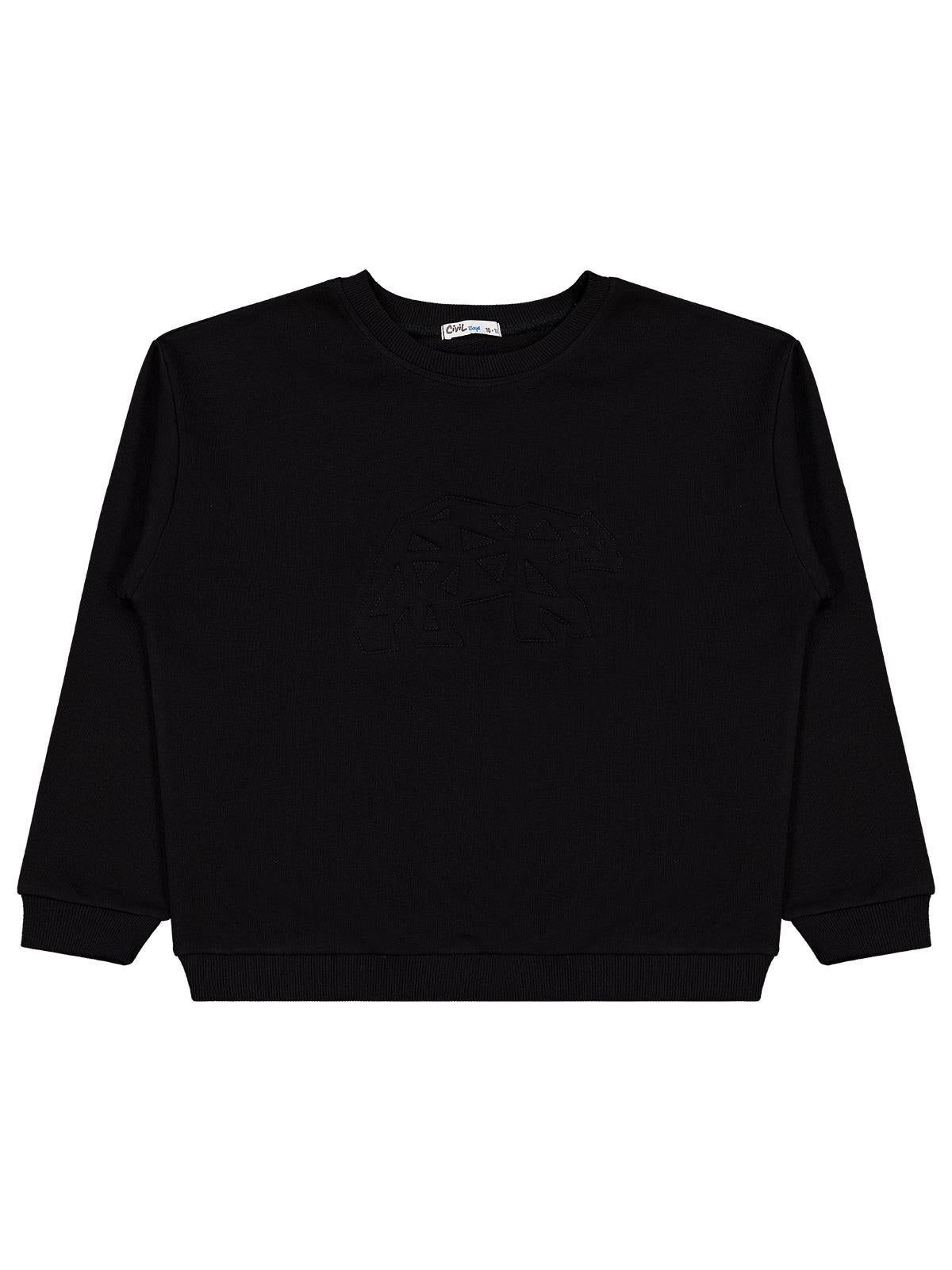 Civil Boys Ayı  Nakışlı 10-13 Yaş Sweatshirt - Siyah