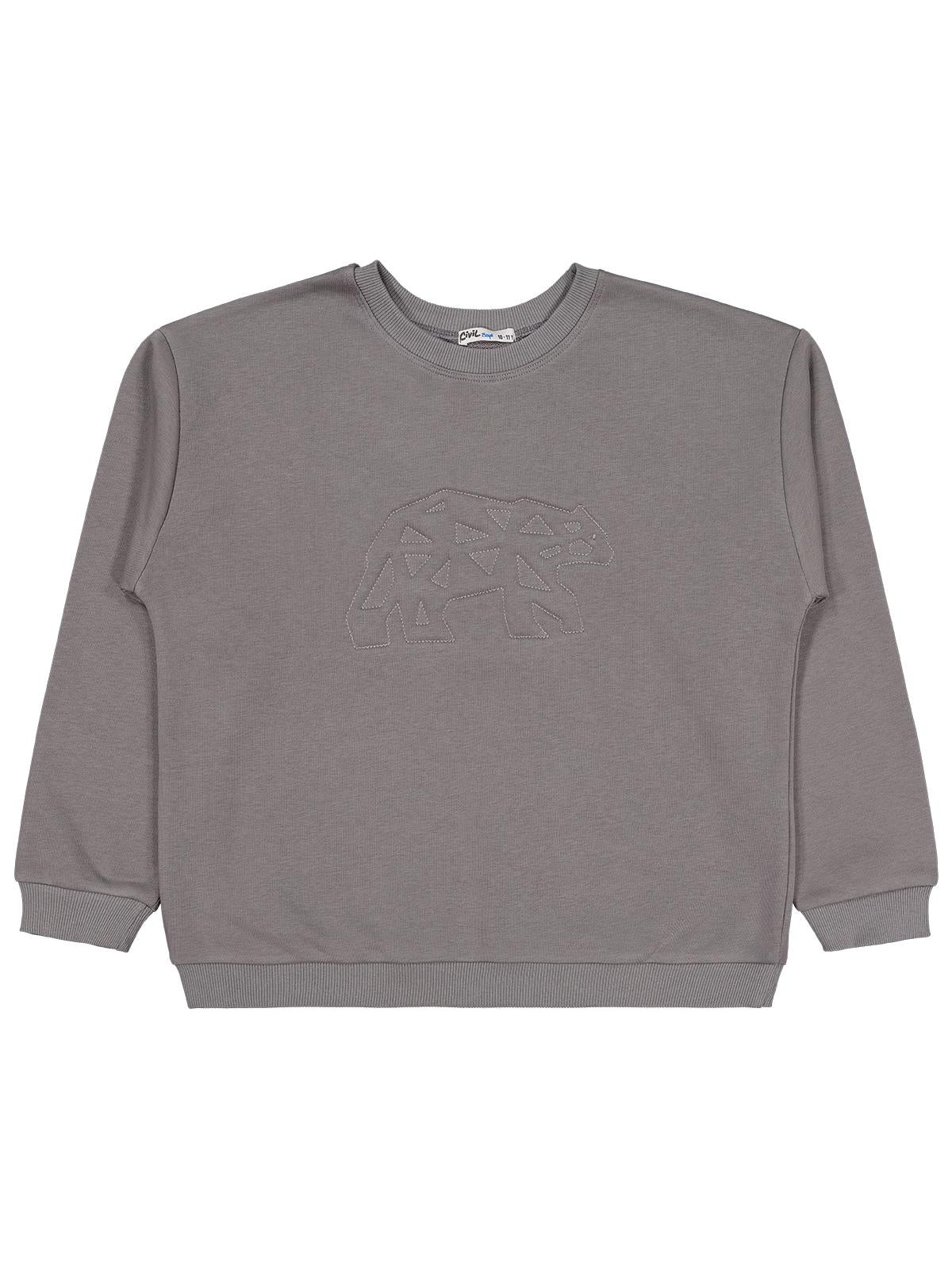 Civil Boys Ayı  Nakışlı 10-13 Yaş Sweatshirt - Gri