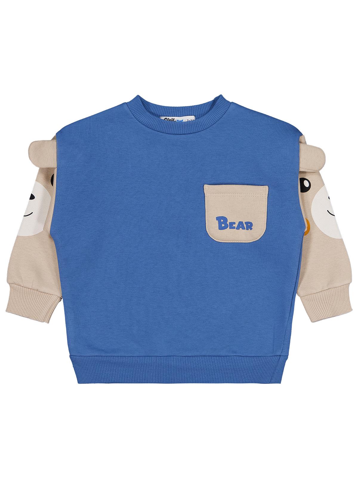 Civil Boys Kolları Ayı Baskılı 2-5 Yaş Sweatshirt - Mavi