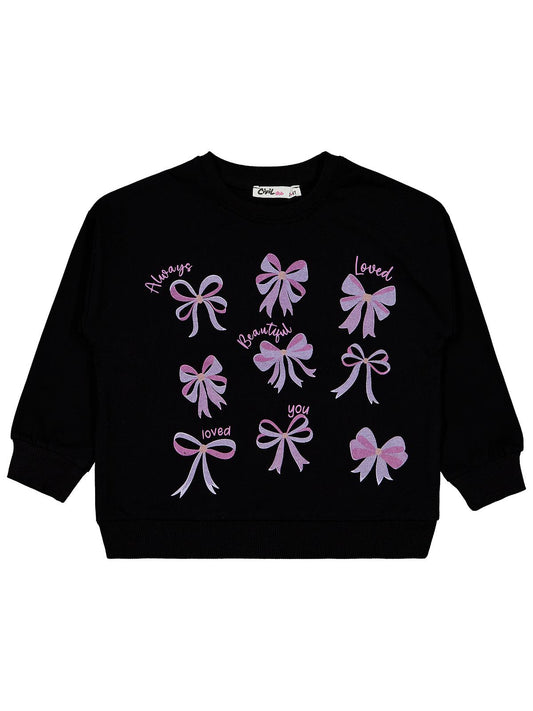 Civil Kız Çocuk Fiyonk Baskılı 2'li Set Sweatshirt | 2 İp Uzun Kol | Okul Kreş ve Günlük Kullanım