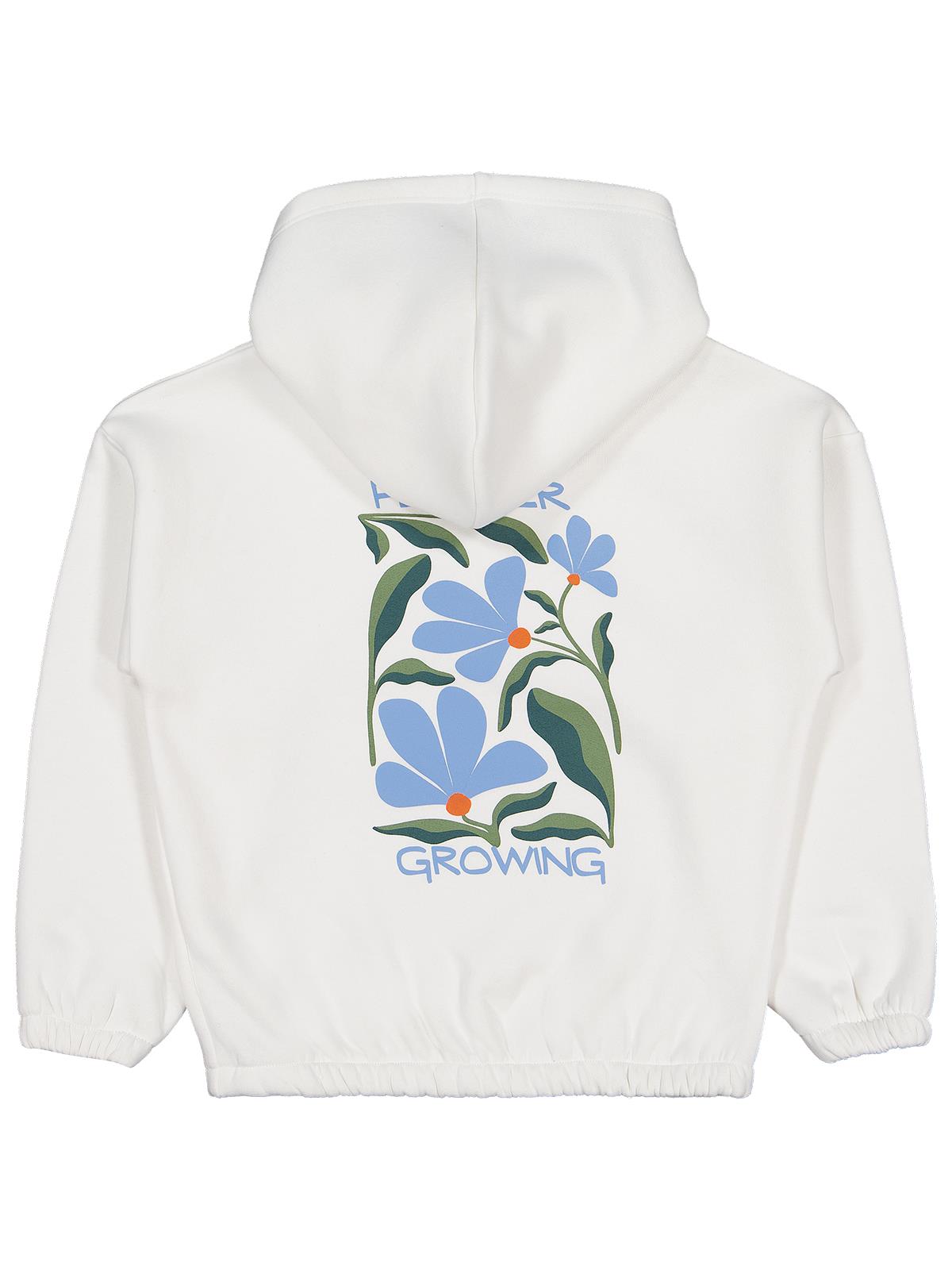 Civil Kız Çocuk Flower Baskılı Sweatshirt | 3 İp Uzun Kol Kapşonlu | Okul Kreş ve Günlük Kullanım - Ekru