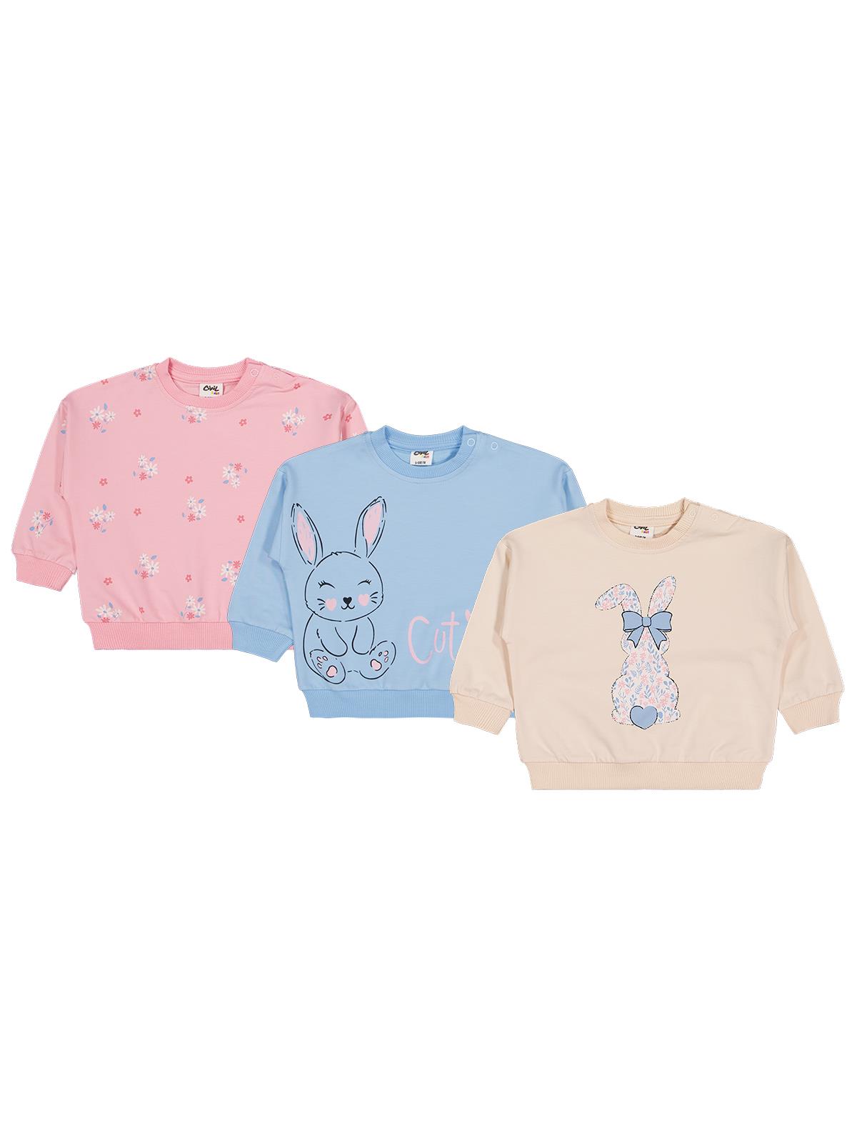 Civil Baby Tavşan Baskılı 3'lü Set 6-18 Ay Sweatshirt