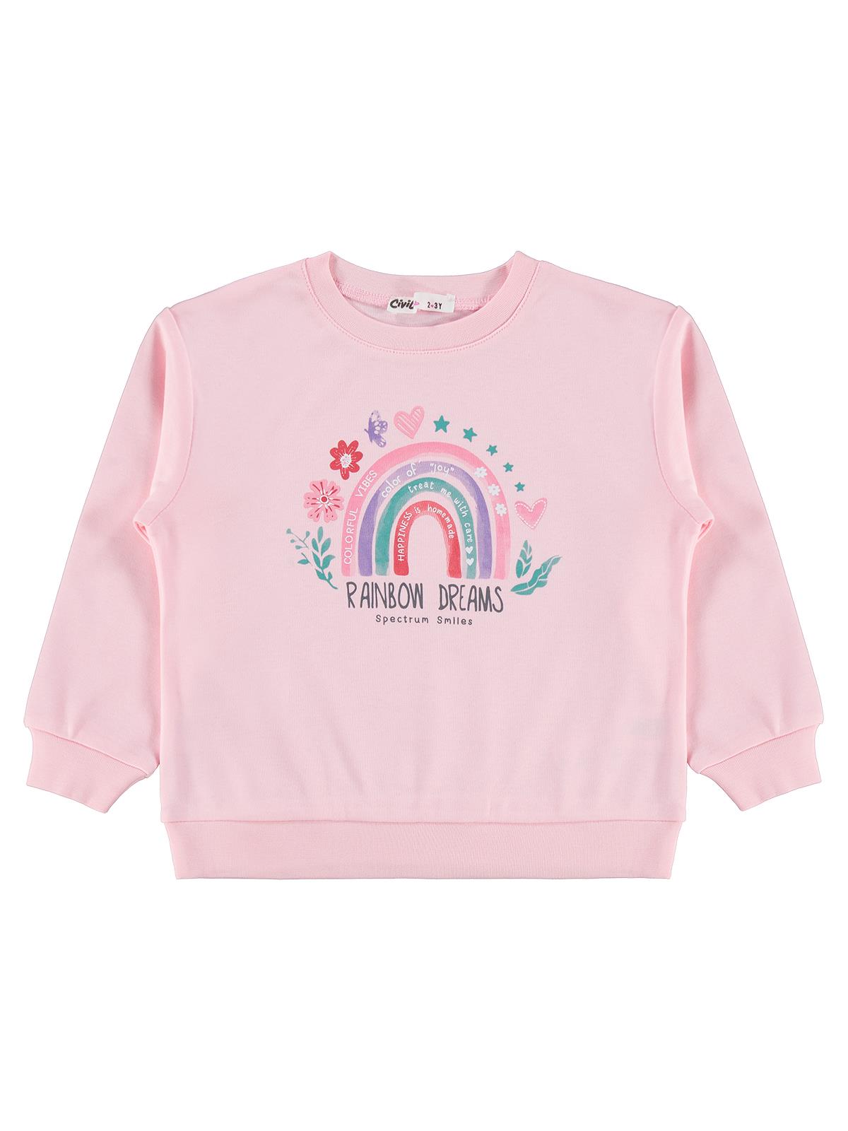 Civil Girls Rainbow Baskılı 2-5 Yaş Sweatshirt - Pembe