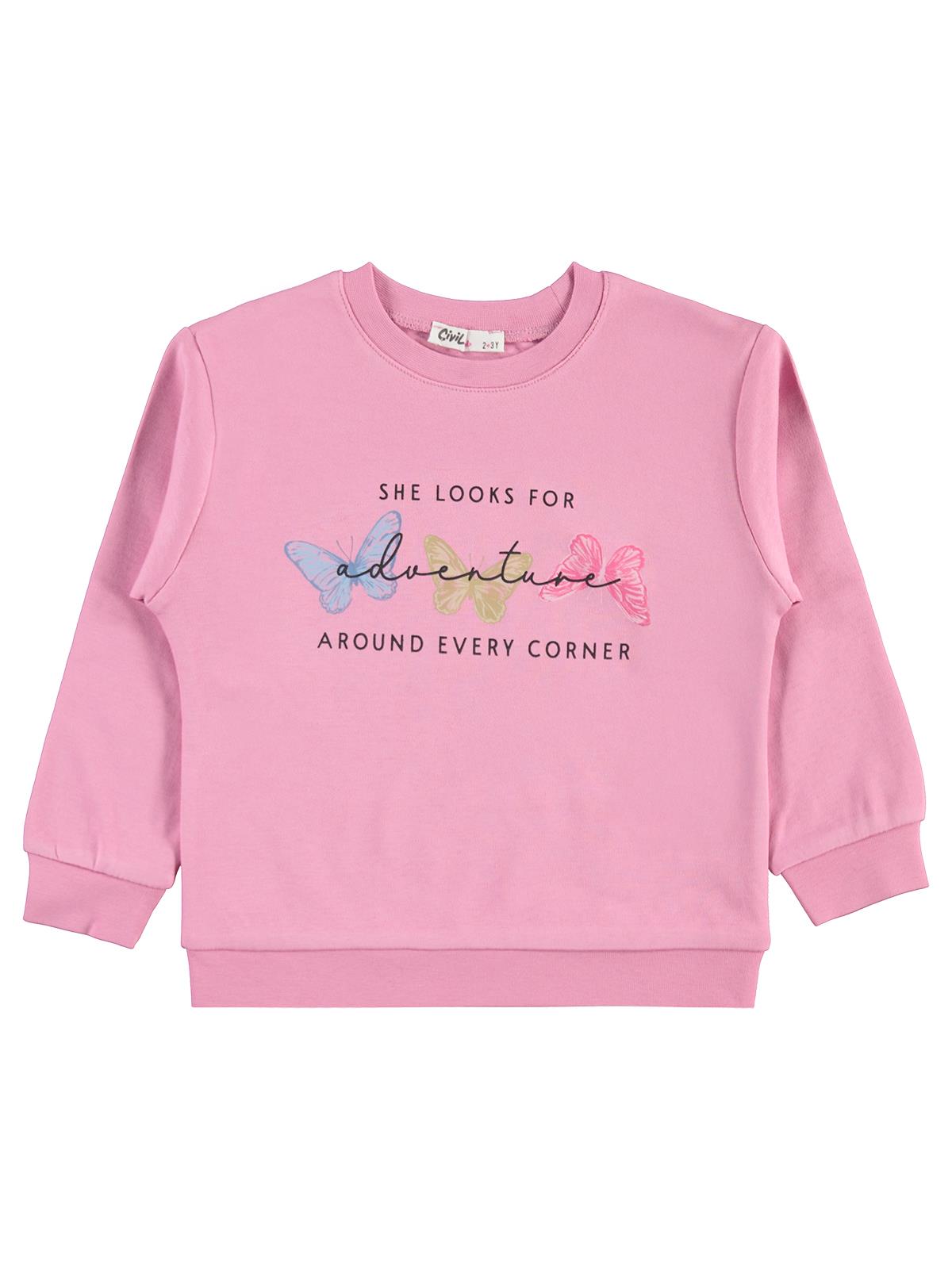 Civil Girls Renkli Kelebek Baskılı 2-5 Yaş Sweatshirt - Siyah