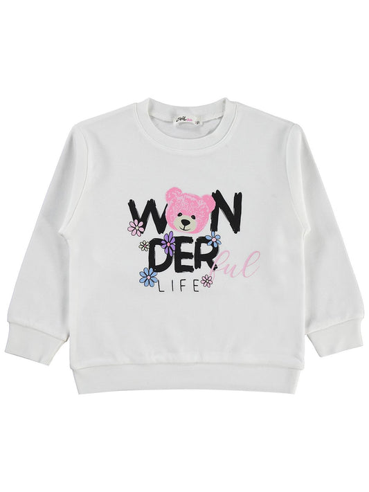 Civil Kız Çocuk Wonderful Life Baskılı Sweatshirt | İnterlok Uzun Kol | Okul Kreş ve Günlük Kullanım - Ekru