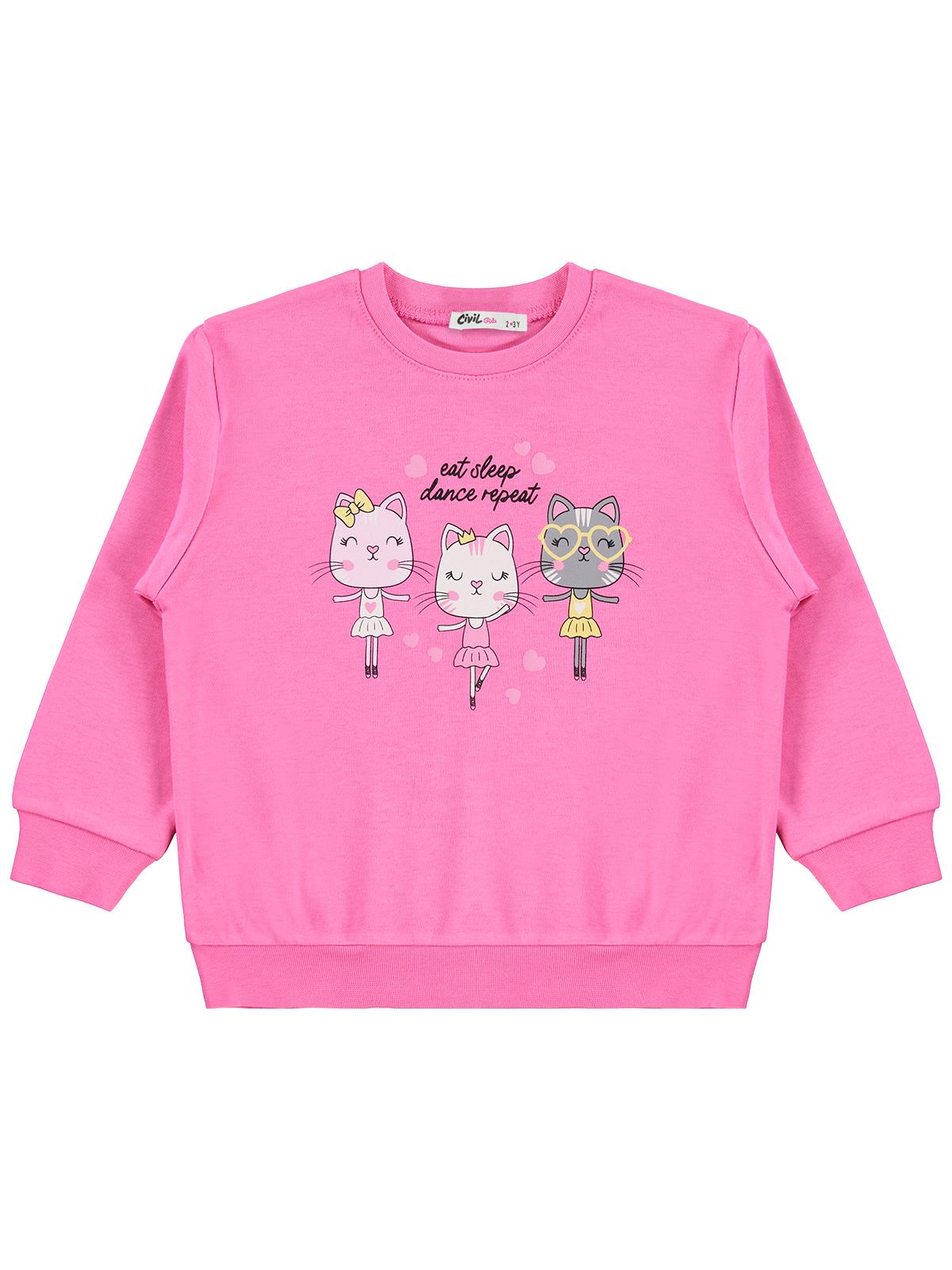 Civil Girls Kediler Baskılı 2-5 Yaş Sweatshirt - Ekru