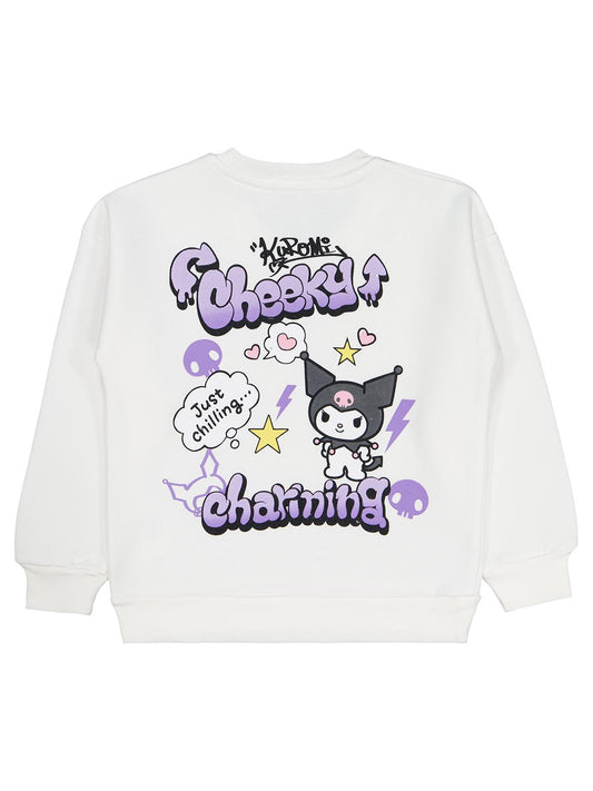 Kuromi Sweatshirt | 3 İp Uzun Kol Bisiklet Yaka Baskılı | Okul Kreş ve Günlük Kullanım - Ekru