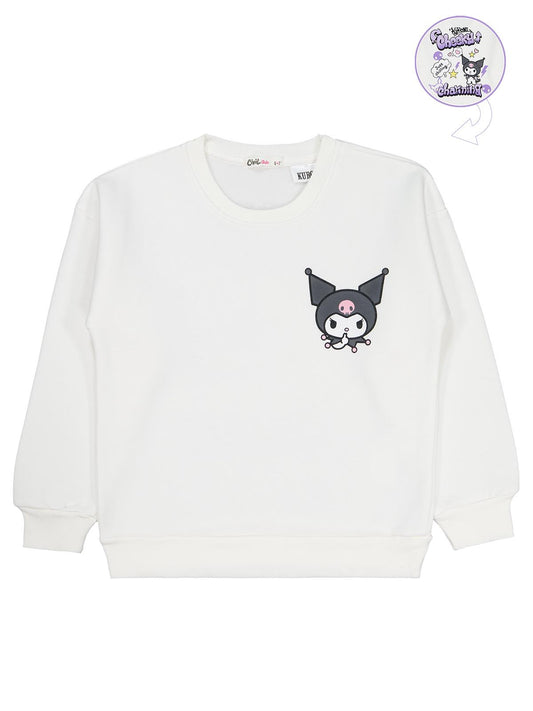 Kuromi Sweatshirt | 3 İp Uzun Kol Bisiklet Yaka Baskılı | Okul Kreş ve Günlük Kullanım - Ekru