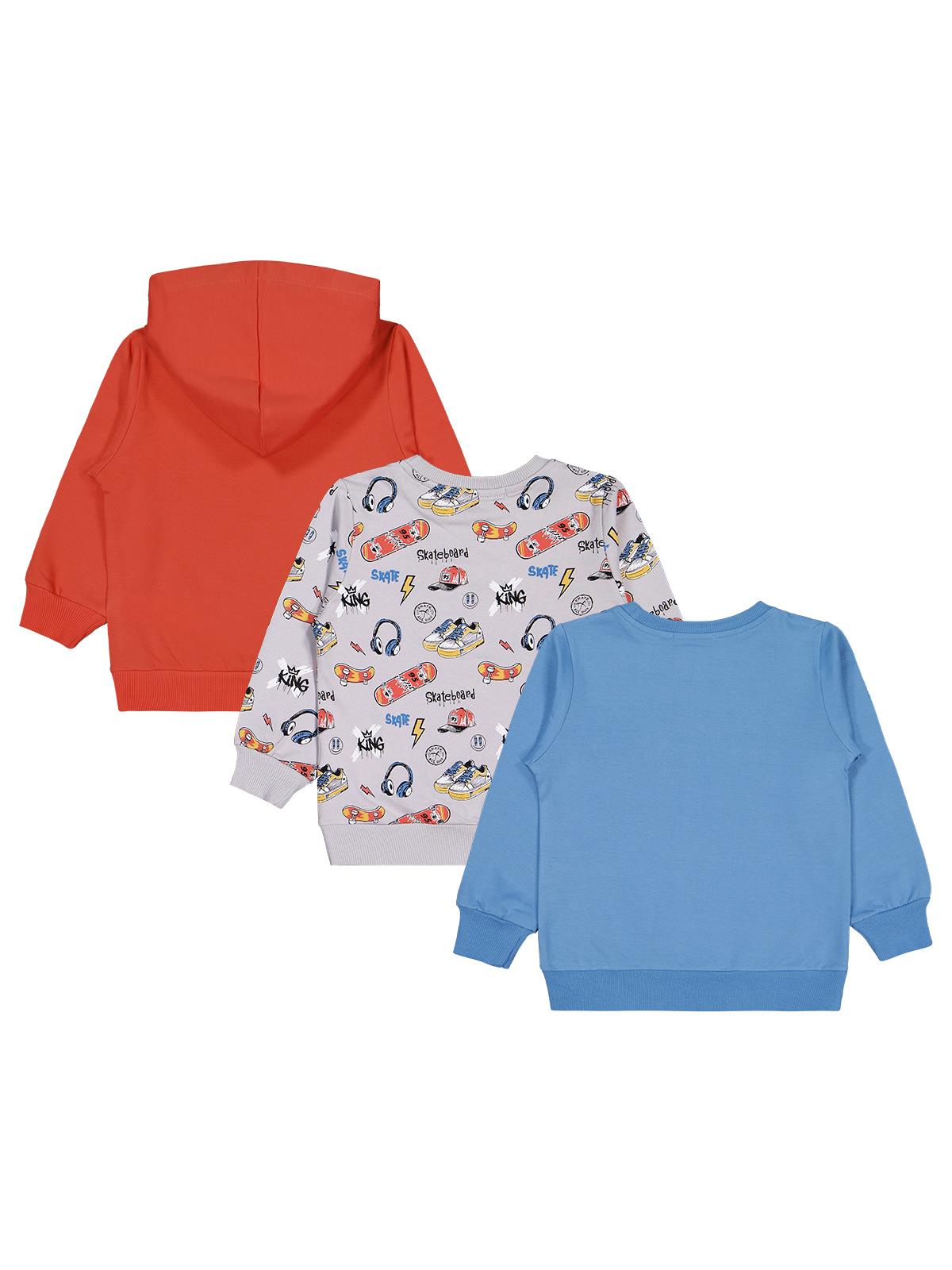 Civil Erkek Çocuk Skaterboard Baskılı 3'lü Set Sweatshirt | 2 İp | Okul Kreş ve Günlük Kullanım