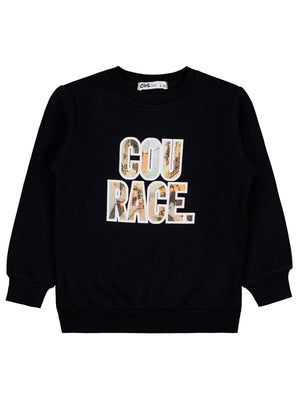 Civil Erkek Çocuk Cou Race Baskılı Sweatshirt | 3 İp Uzun Kol | Okul Kreş ve Günlük Kullanım - Siyah