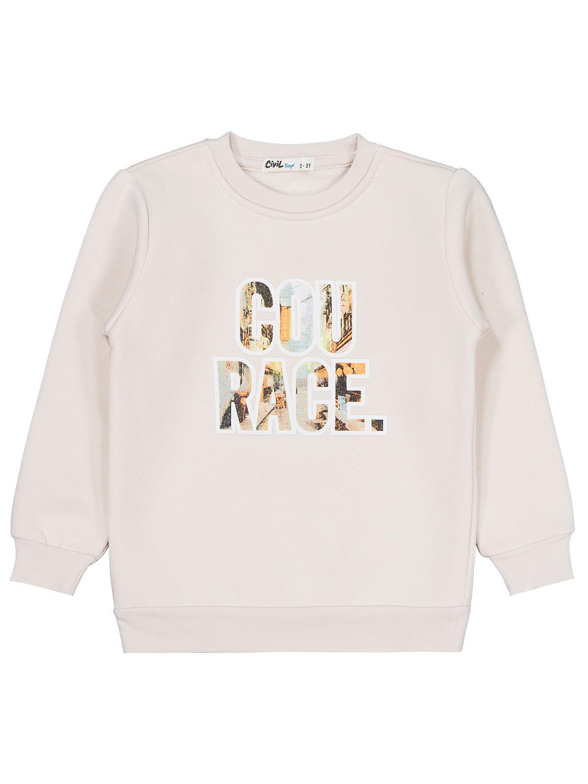 Civil Erkek Çocuk Cou Race Baskılı Sweatshirt | 3 İp Uzun Kol | Okul Kreş ve Günlük Kullanım - Gri
