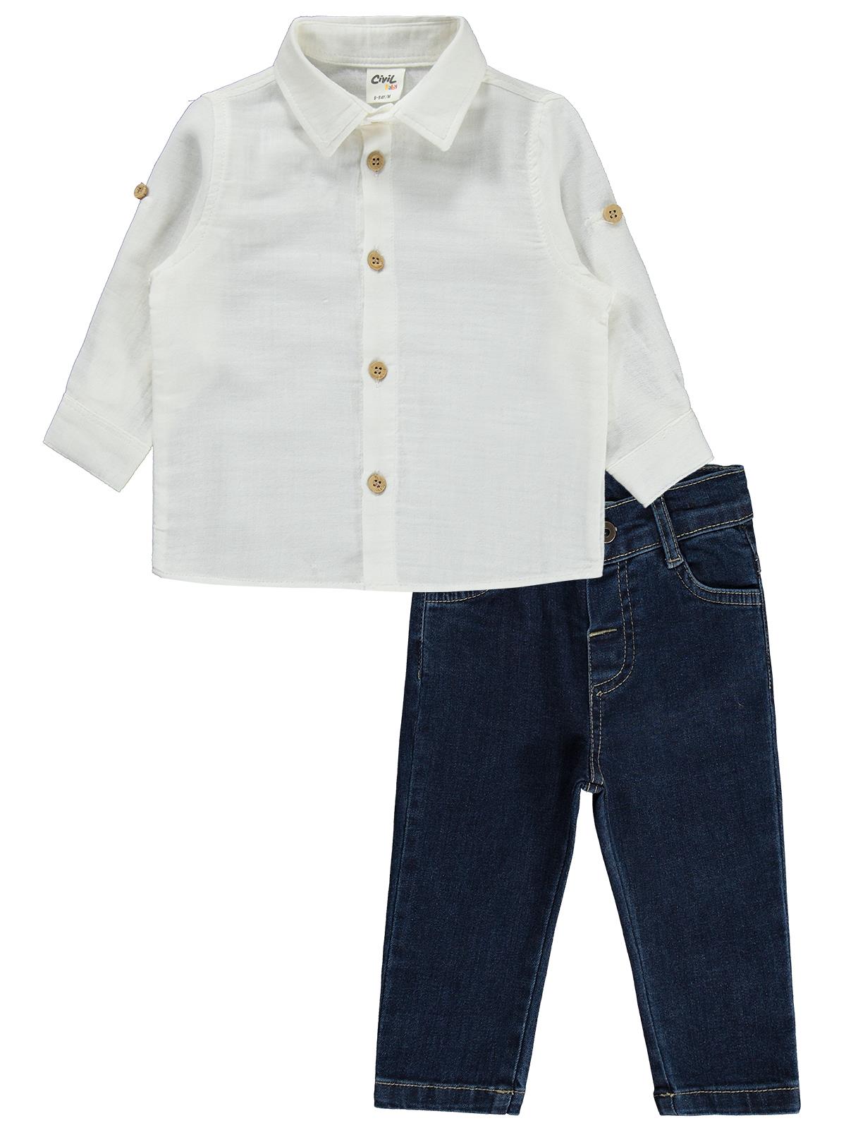 Civil Baby Gömlekli Kot Pantolonlu 6-18 Ay Takım - Beyaz