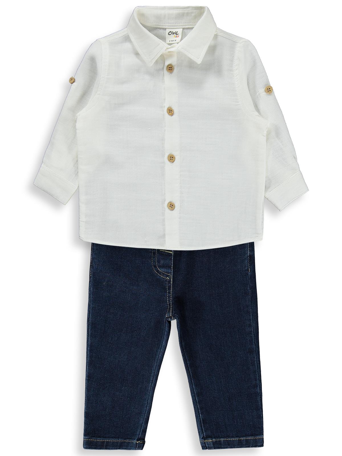 Civil Baby Gömlekli Kot Pantolonlu 6-18 Ay Takım - Beyaz