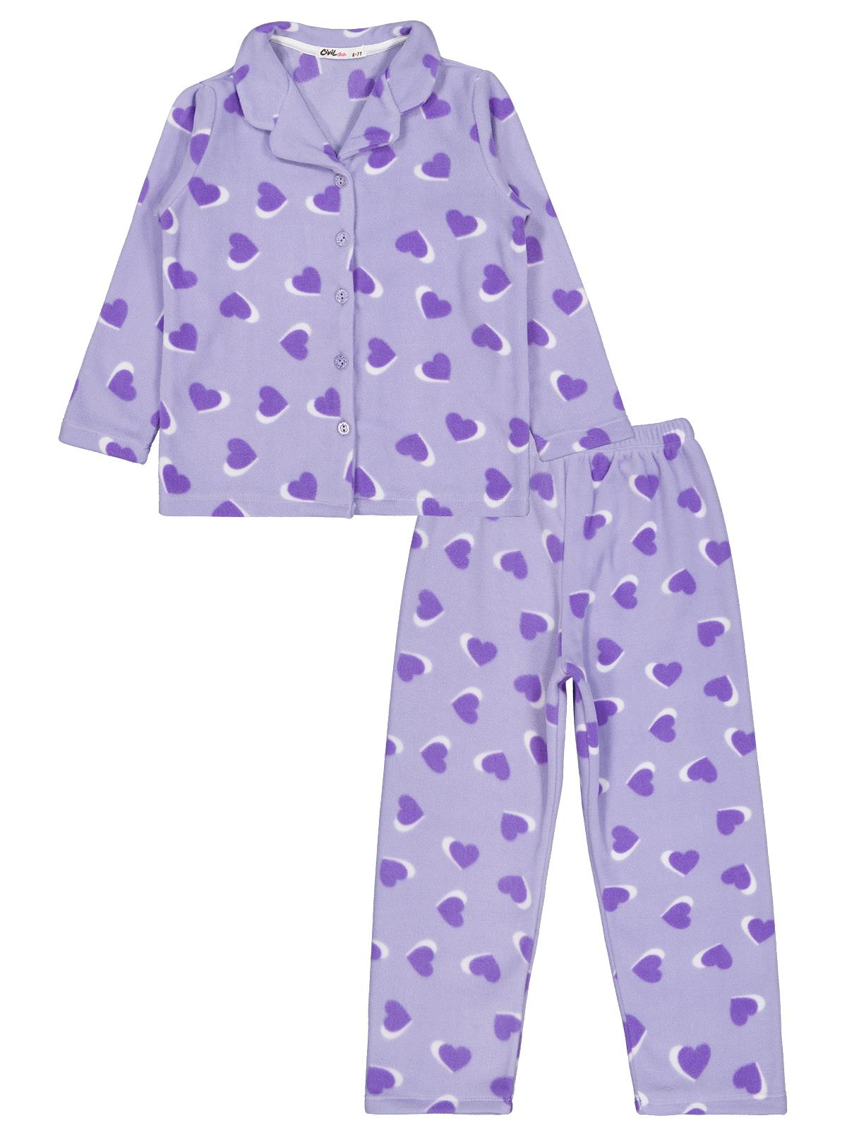 Civil Girls Kalp Desenli 10-13 Yaş Pijama Takımı - Pudra