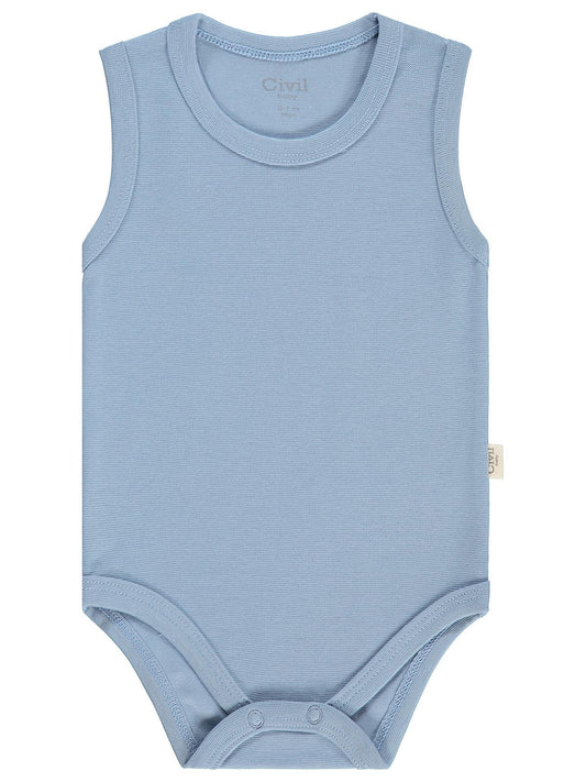 Civil Baby 5 li Organik Sıfır Kol  Çıtçıtlı Badi - Mavi