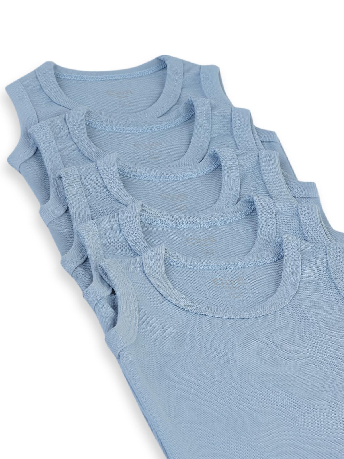 Civil Baby 5 li Organik Sıfır Kol 0-36 Ay Çıtçıtlı Badi - Mavi