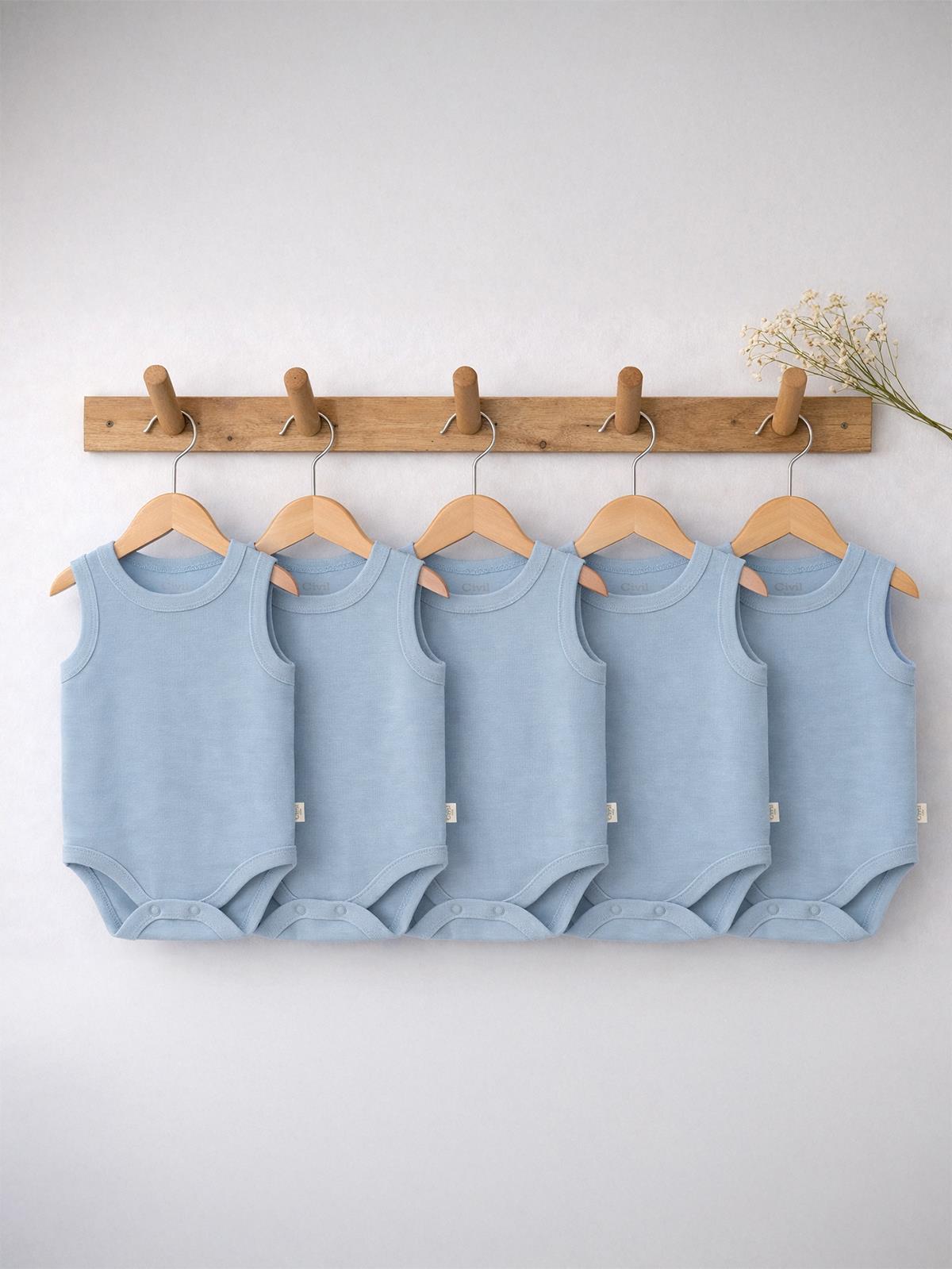 Civil Baby 5 li Organik Sıfır Kol 3-9 Ay Çıtçıtlı Badi - Mavi