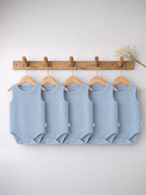 Civil Baby 5 li Organik Sıfır Kol 0-1 Ay Çıtçıtlı Badi - Mavi