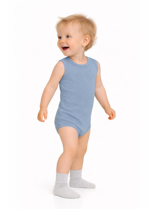 Civil Baby 5 li Organik Sıfır Kol  Çıtçıtlı Badi - Mavi