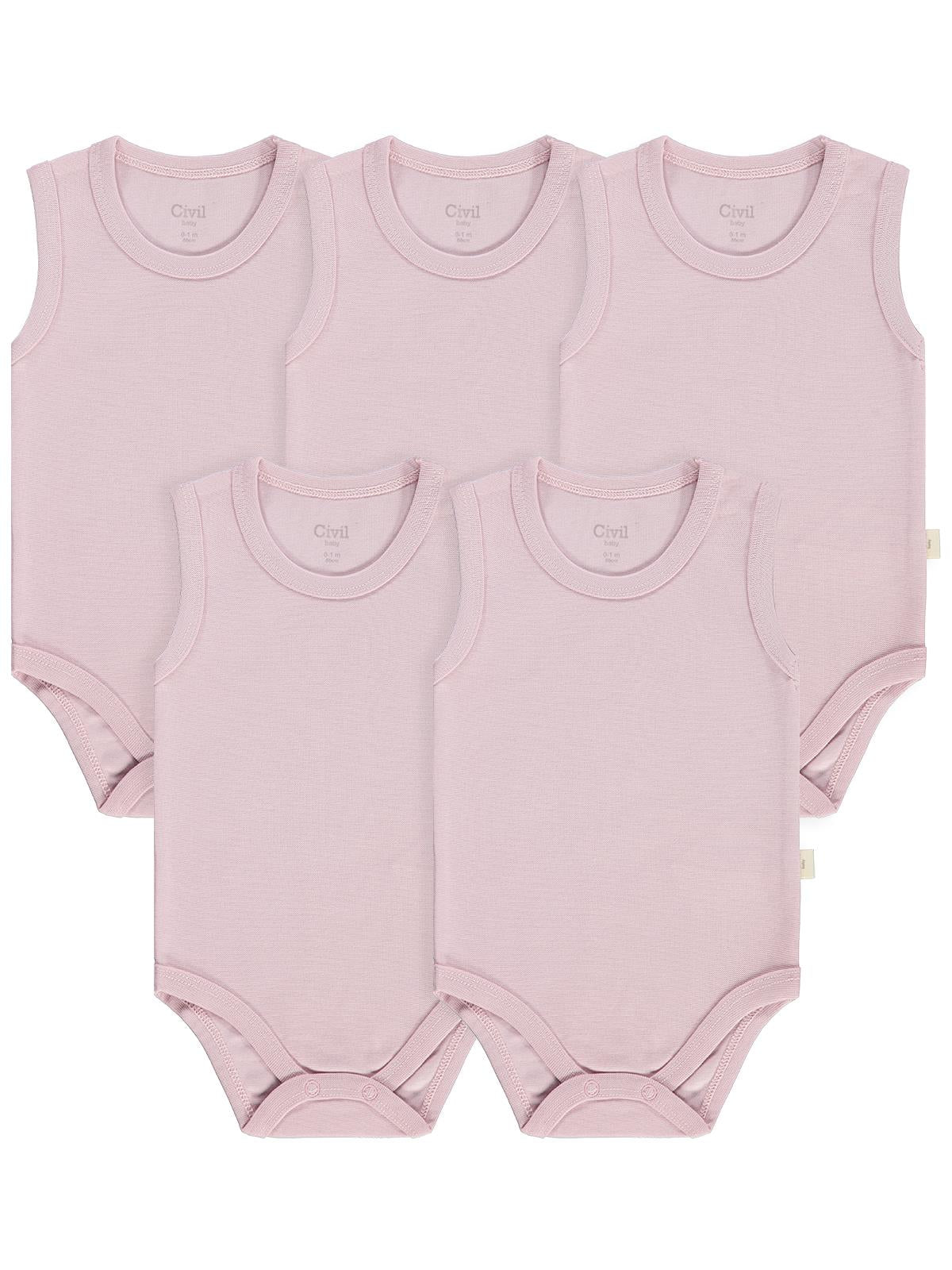 Civil Baby 5 li Organik Sıfır Kol 0-1 Ay Çıtçıtlı Badi - Pembe