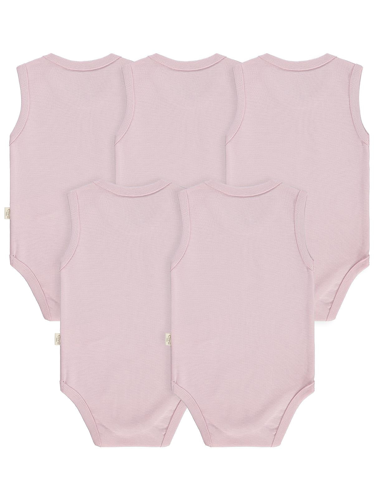 Civil Baby 5 li Organik Sıfır Kol 0-1 Ay Çıtçıtlı Badi - Pembe