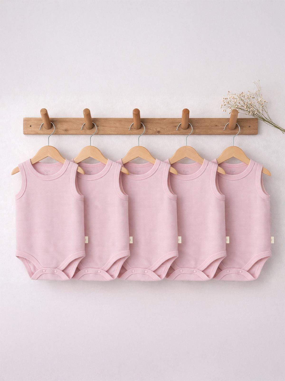 Civil Baby 5 li Organik Sıfır Kol 0-1 Ay Çıtçıtlı Badi - Pembe